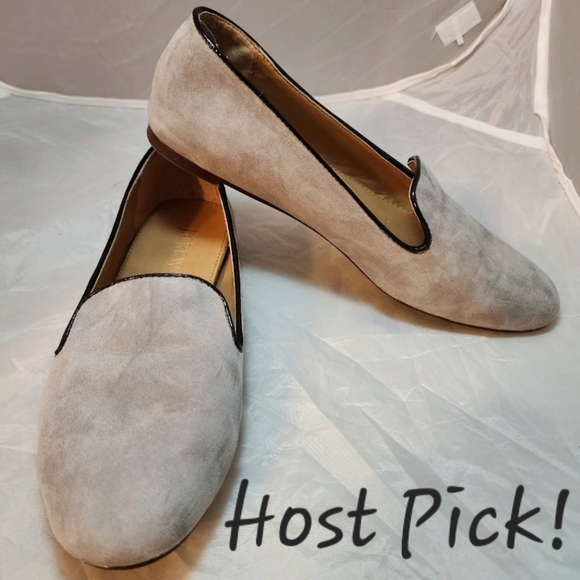 J.Crew Addie Heather Graphite Grey Suede Loafers Women's 7 / 8 Slip On Flats EUC - Picture 1 of 13